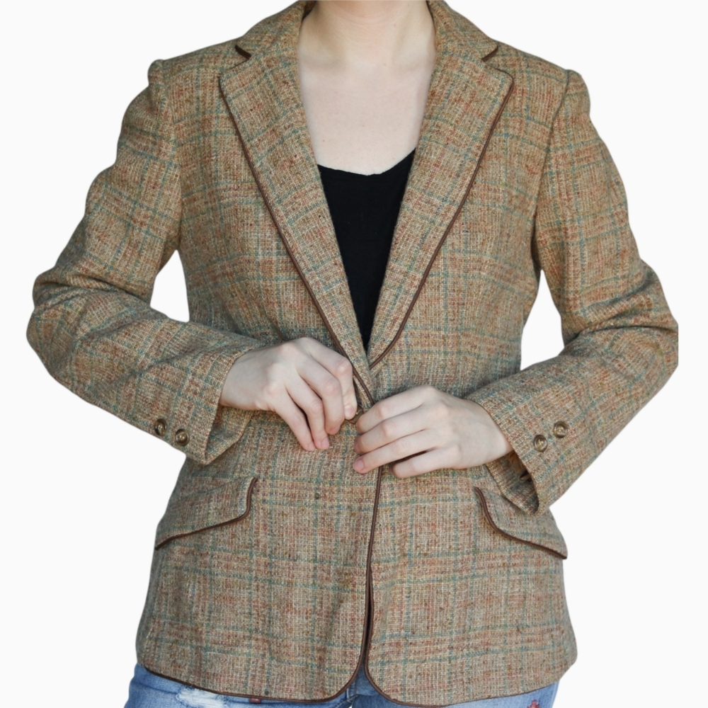 Vintage Wool Blend Plaid Blazer Neutral Toned | Kirkland Hall